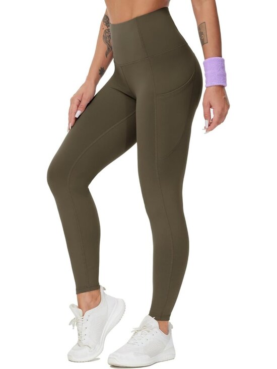 Pants - Women's Charcoal Brown Thick High Waist Tummy Control Workout Yoga Legging